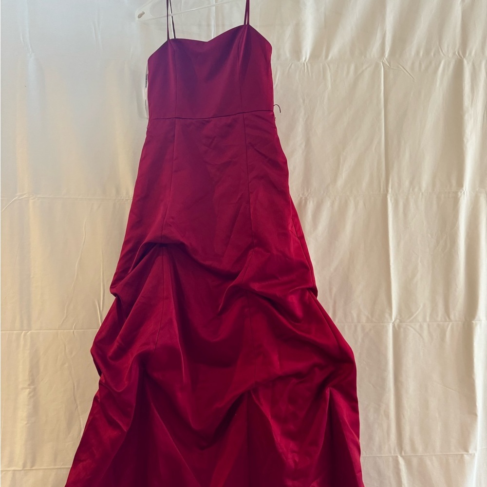 David's Bridal Red Ruched Sleeveless Gown